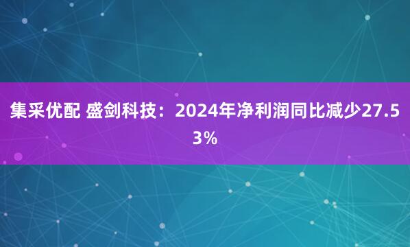 集采优配 盛剑科技：2024年净利润同比减少27.53%